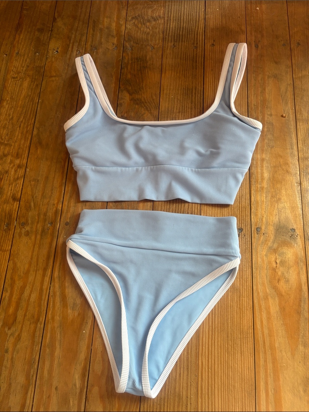LainSnow Light Blue Bikini Top with White Trim